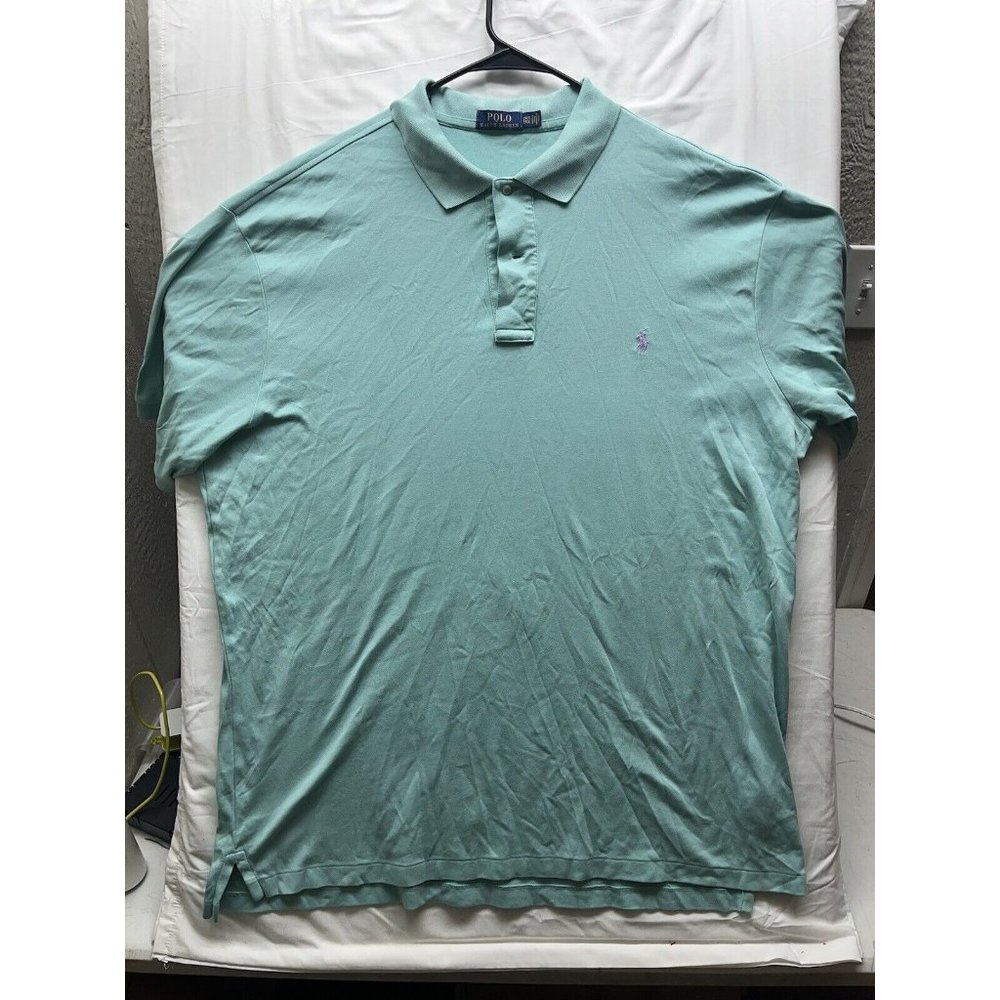 Men's RALPH LAUREN Bright Teal Purple Horse POLO Shirt 2XLT 2XT 2LT TALL  Soft!